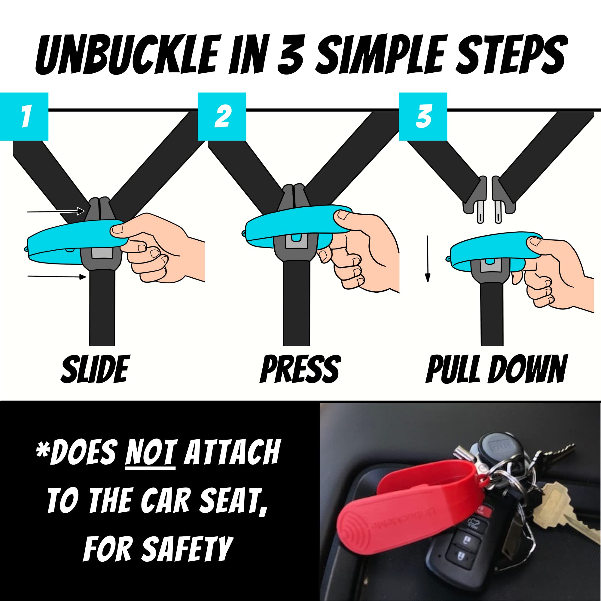 UnbuckleMe blue tool in use on a 5-point buckle to reduce effort.