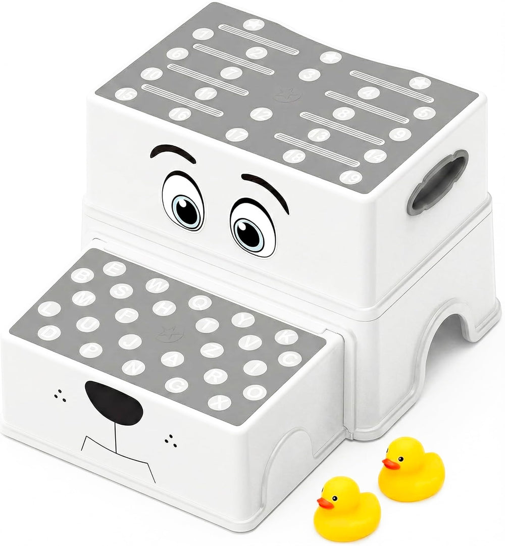 Uncle Wu 2-Step Stool grey side view highlights the anti-slip surface for safe training.