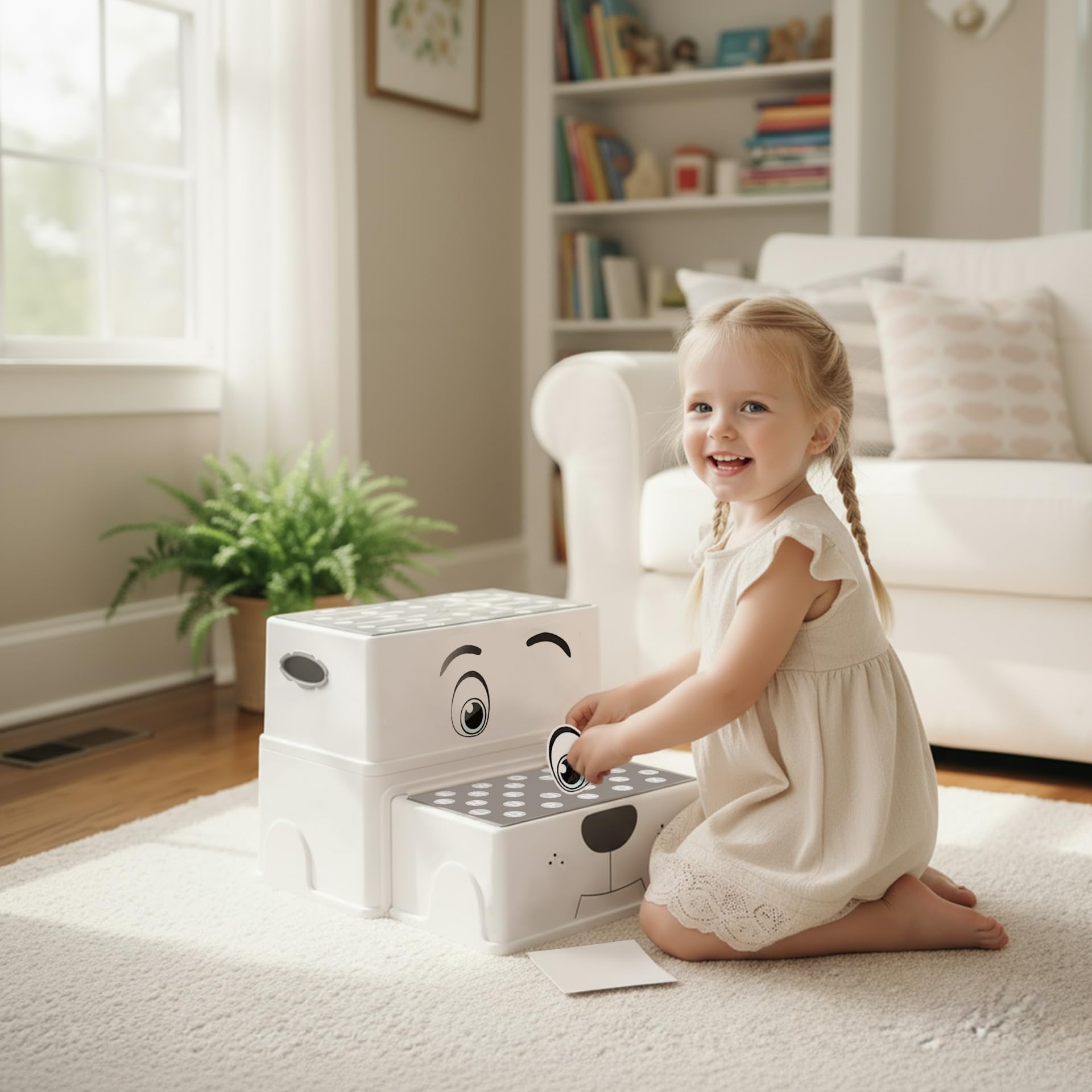 Potty training with Uncle Wu 2-Step Stool reaches toilet height safely.