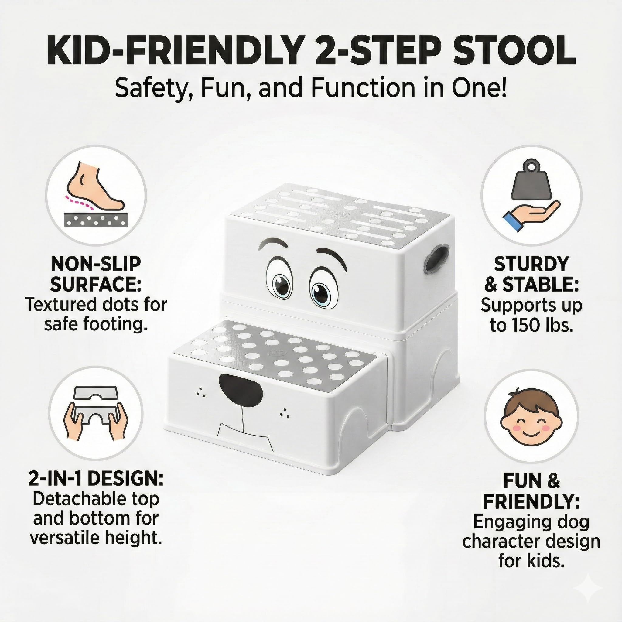Uncle Wu 2-Step Stool ideal for sink handwashing or kitchen counter reach.