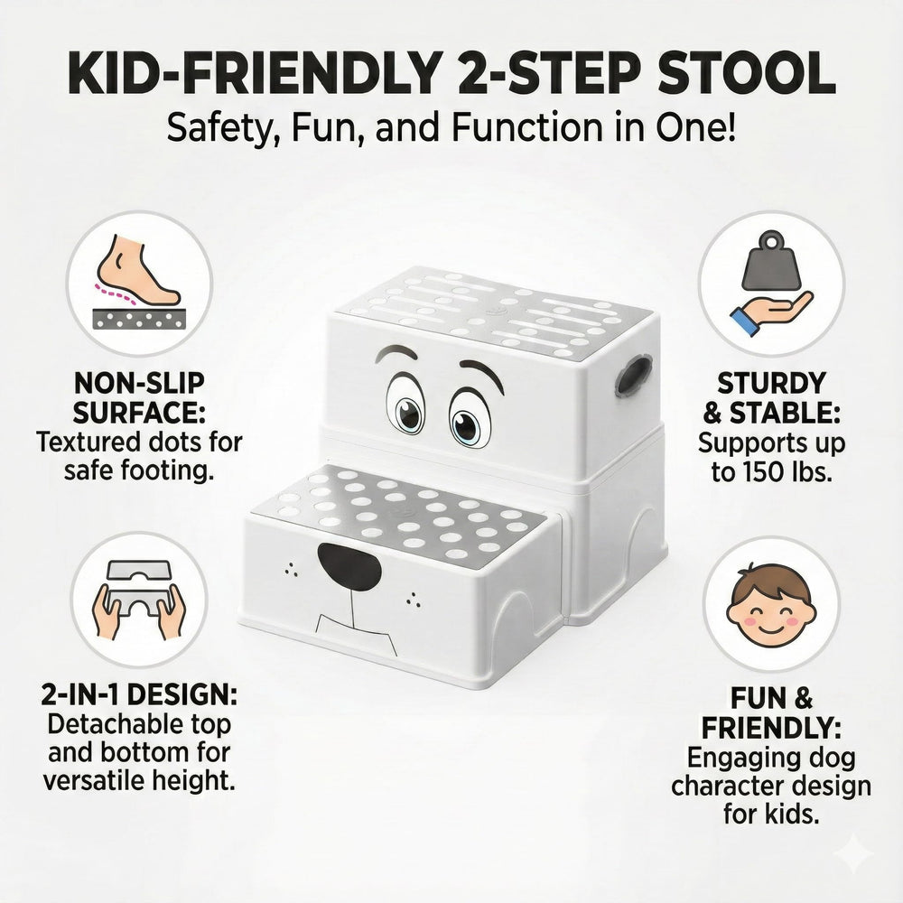 Uncle Wu 2-Step Stool ideal for sink handwashing or kitchen counter reach.