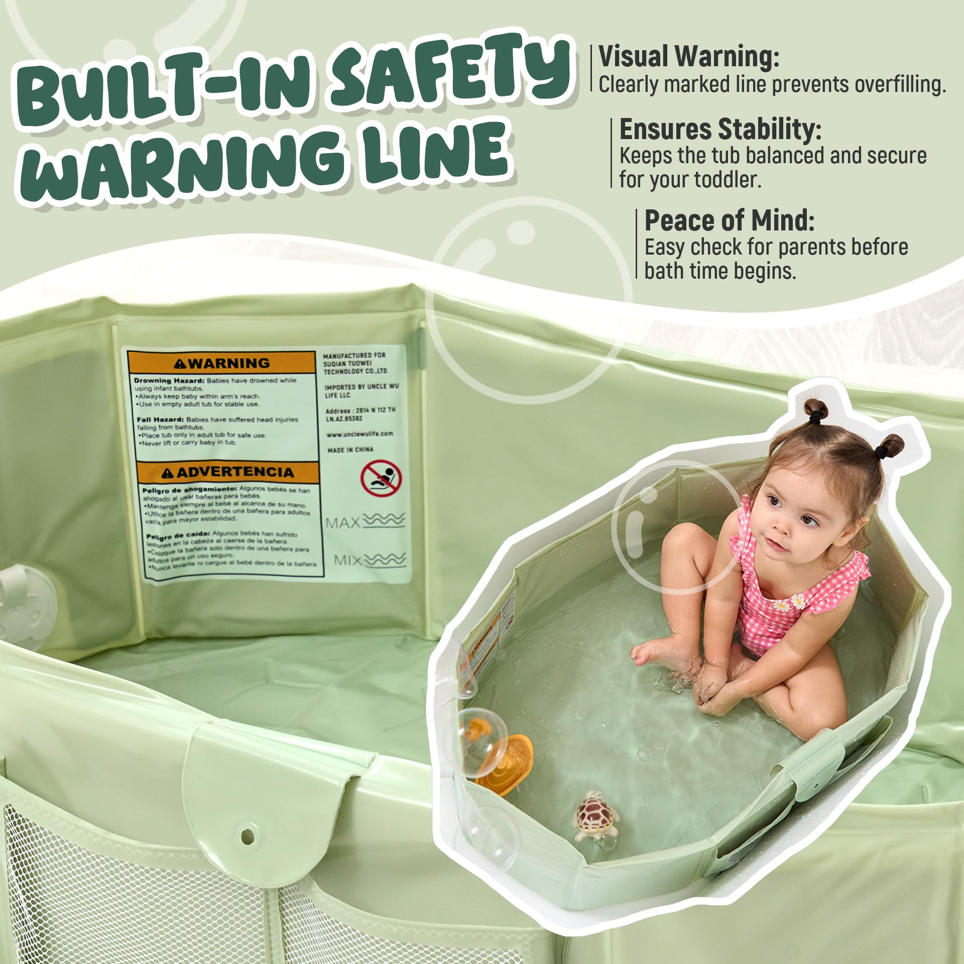 UNCLE WU tub with easy pull drain for quick water release