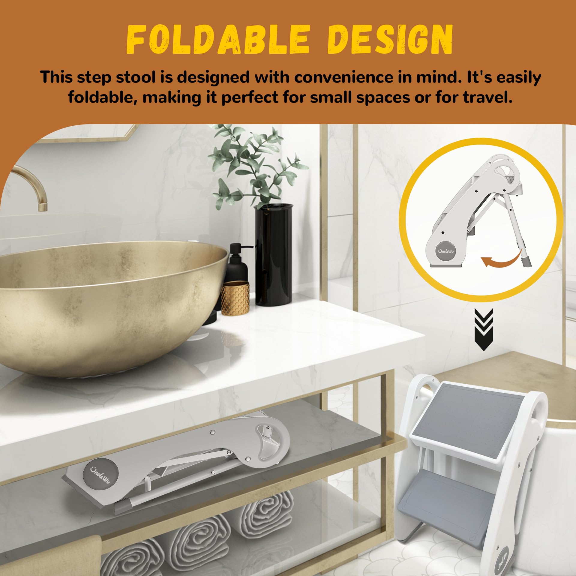 UNCLE WU toddler-friendly stool for ages 18 months and up.