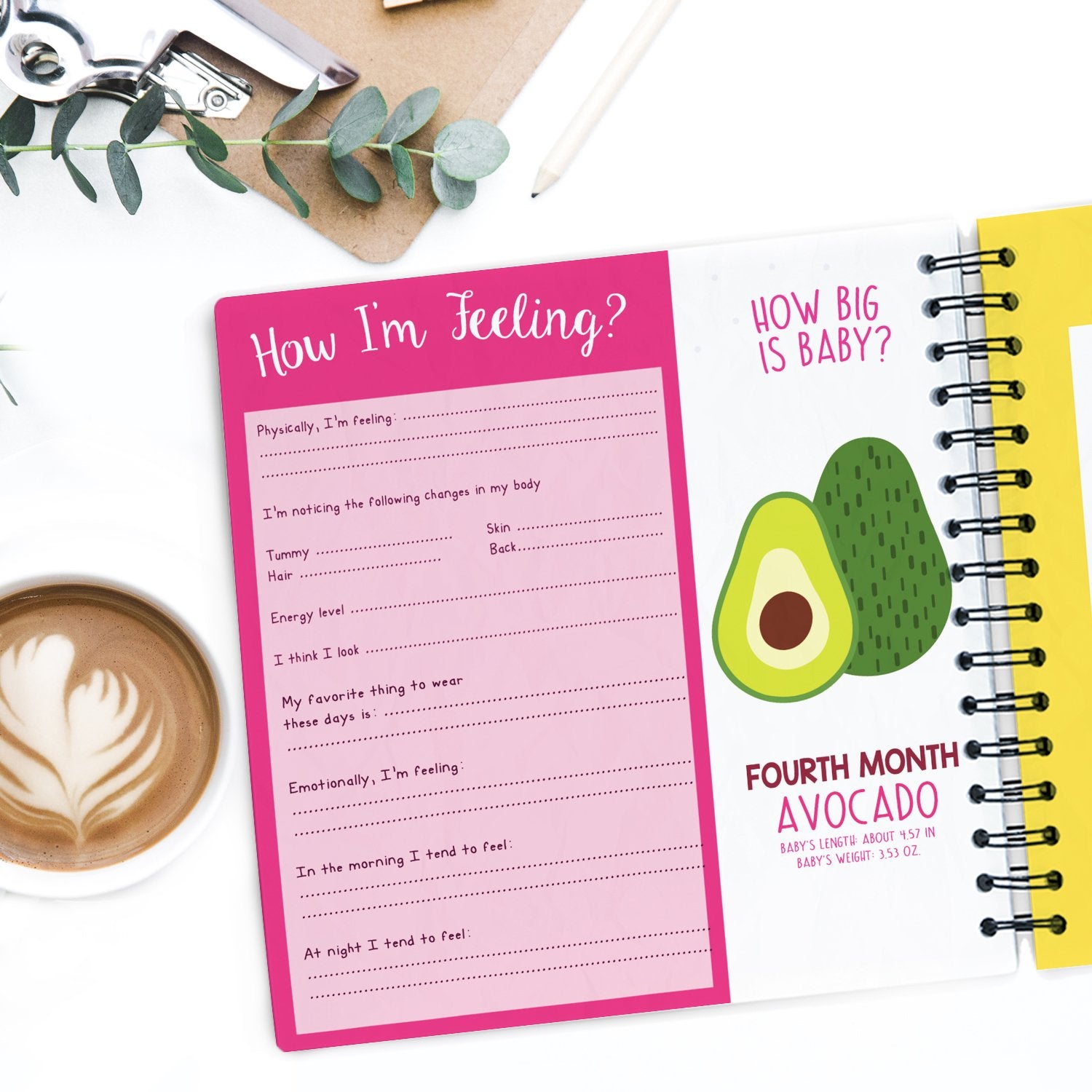 Unconditional ROSIE journal inside layout, organized pages for photos and milestones.