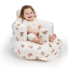 UNEEE inflatable baby seat with pump enabling quick setup for travel and play.