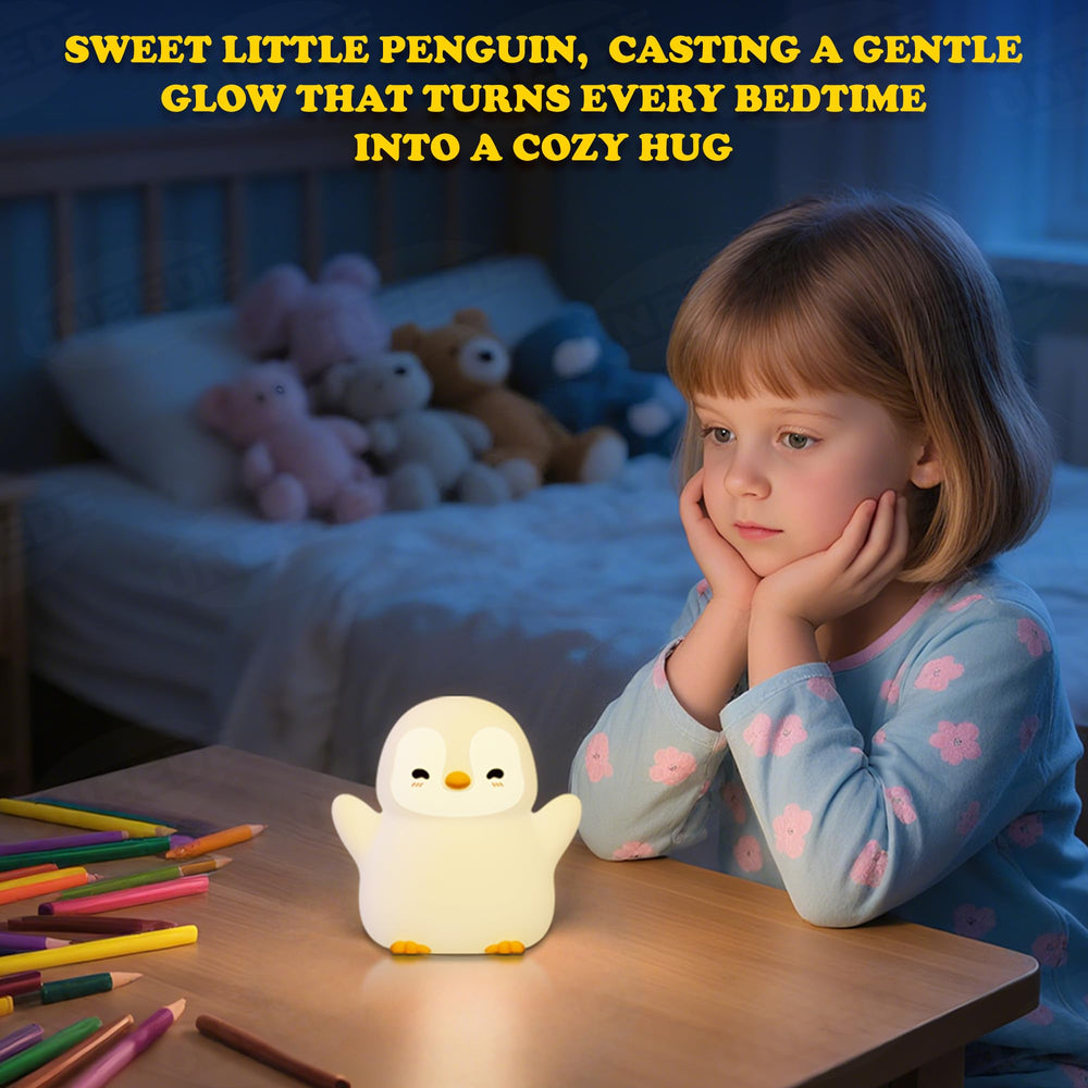 UNEEEDE penguin night light with detachable bunny hat for versatile nursery decor.