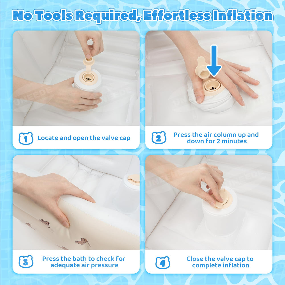 UNEEDE newborn supine setup for gentle early baths.