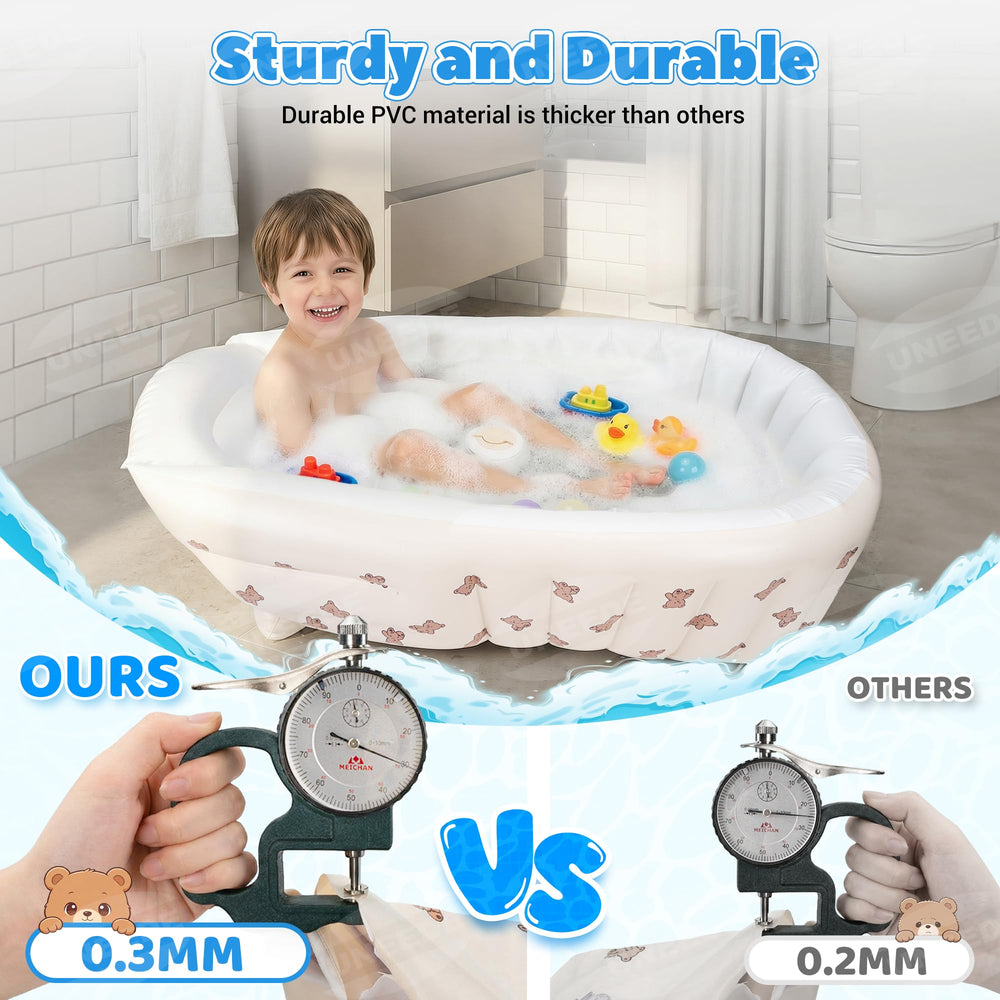 UNEEDE toddler seated position supports active bath play as they grow.