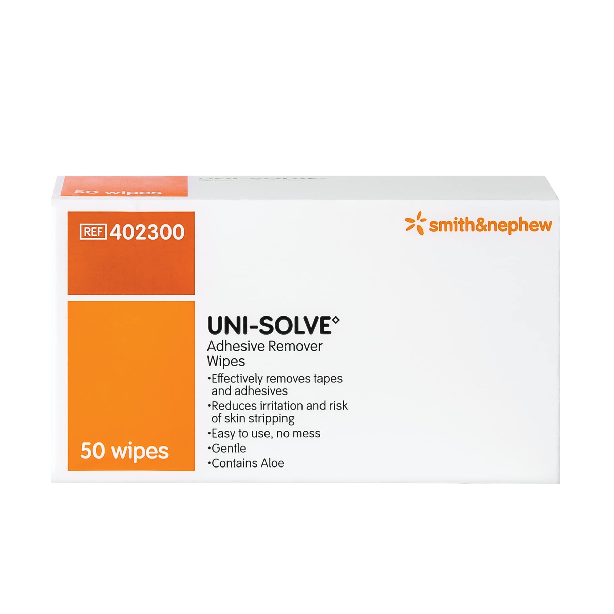Uni Solve adhesive remover wipe 50-pack front view for gentle residue removal