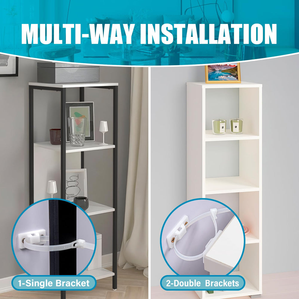 Unichild anti-tip brackets with adjustable straps provide reliable wall stabilization.