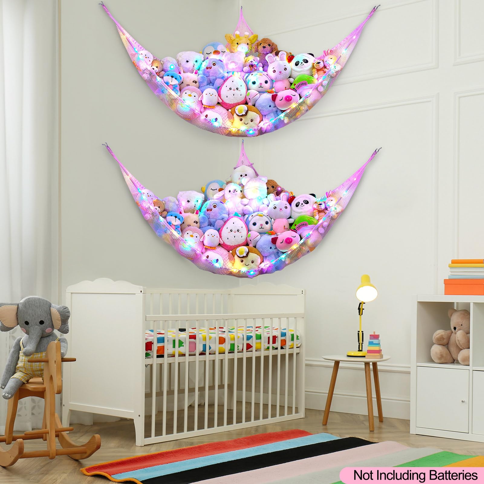 Unicorn Castle bedroom decor toy holder complements pink purple yellow theme