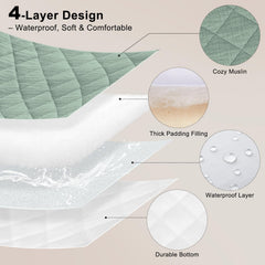 Unicorn Castle changing pad cover features a waterproof bottom layer to keep the pad dry.