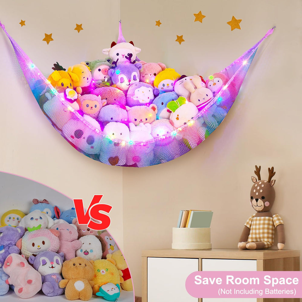 Unicorn Castle corner storage hammock fits compact spaces in bedrooms.