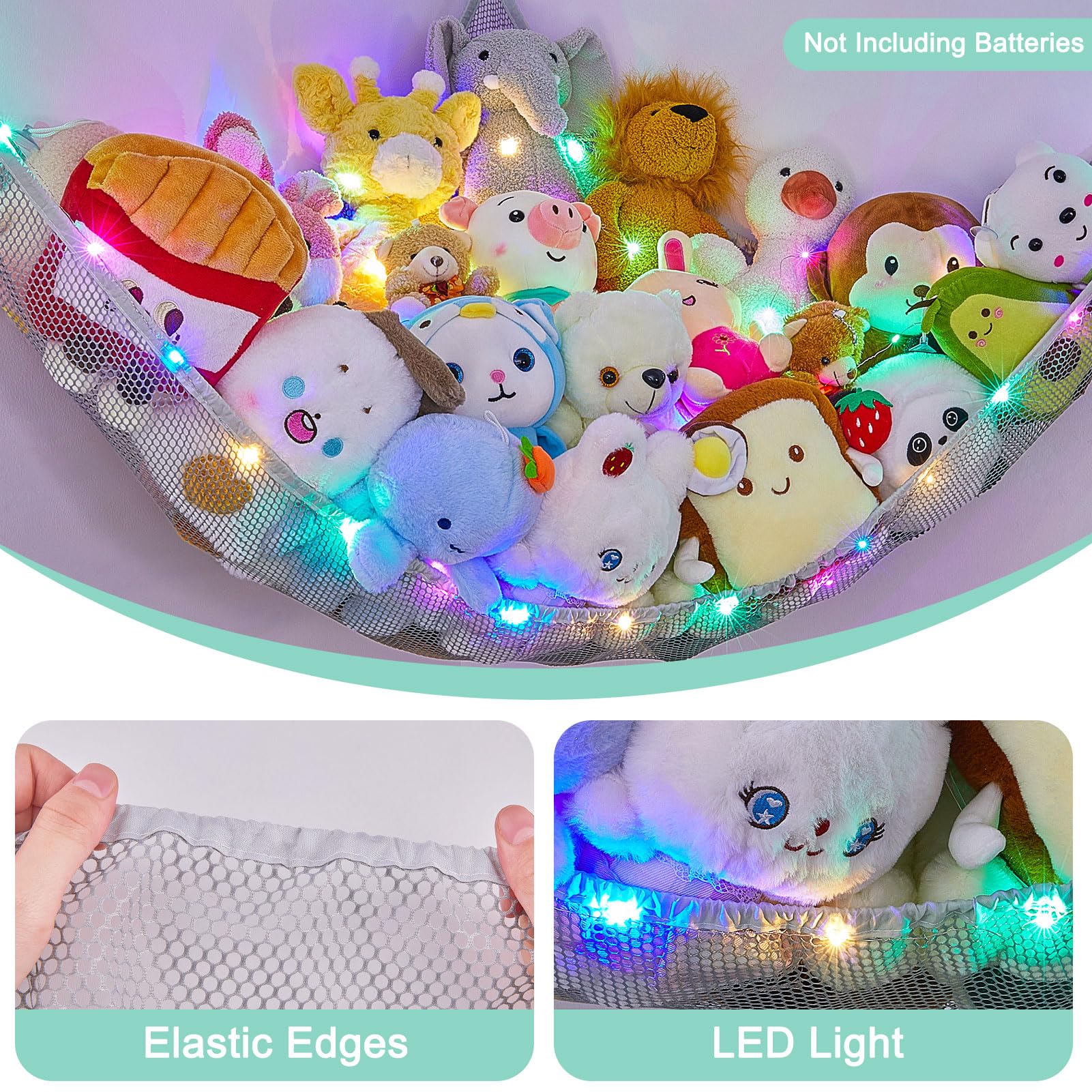 Unicorn Castle corner-storage net in large size fits many plush toys.