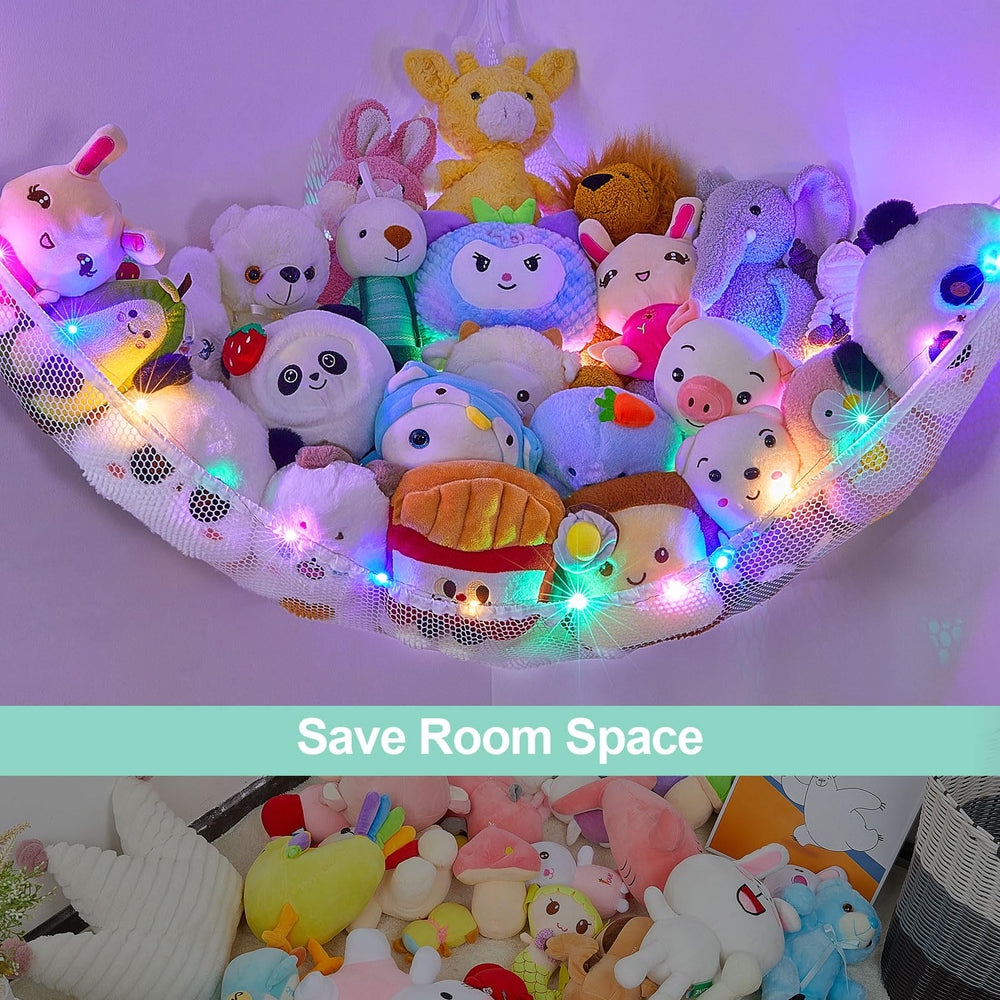 Unicorn Castle durable polyester mesh holds plush toys without tearing.