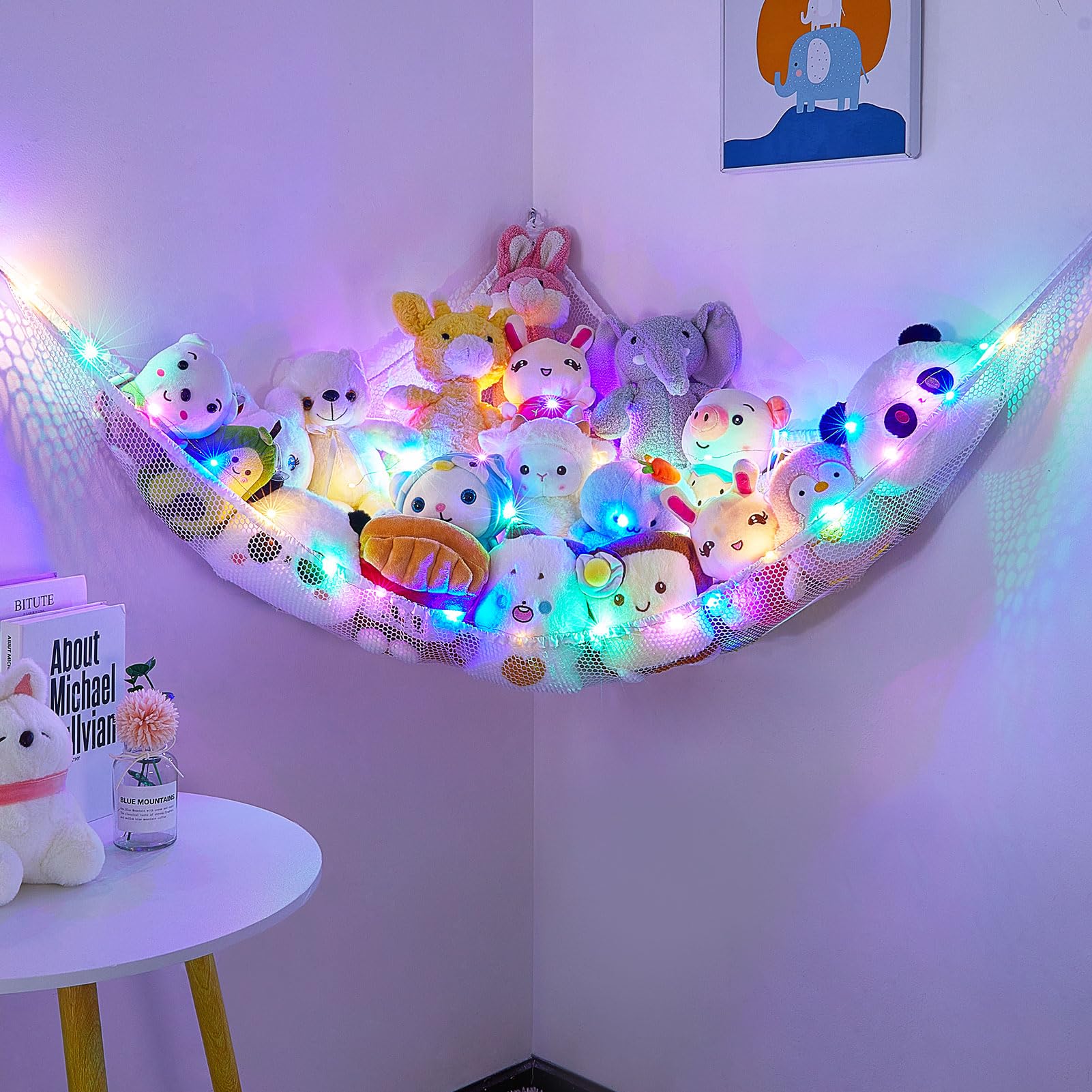 Unicorn Castle XL hammock measures 63x63x83 inches for extra plushes.