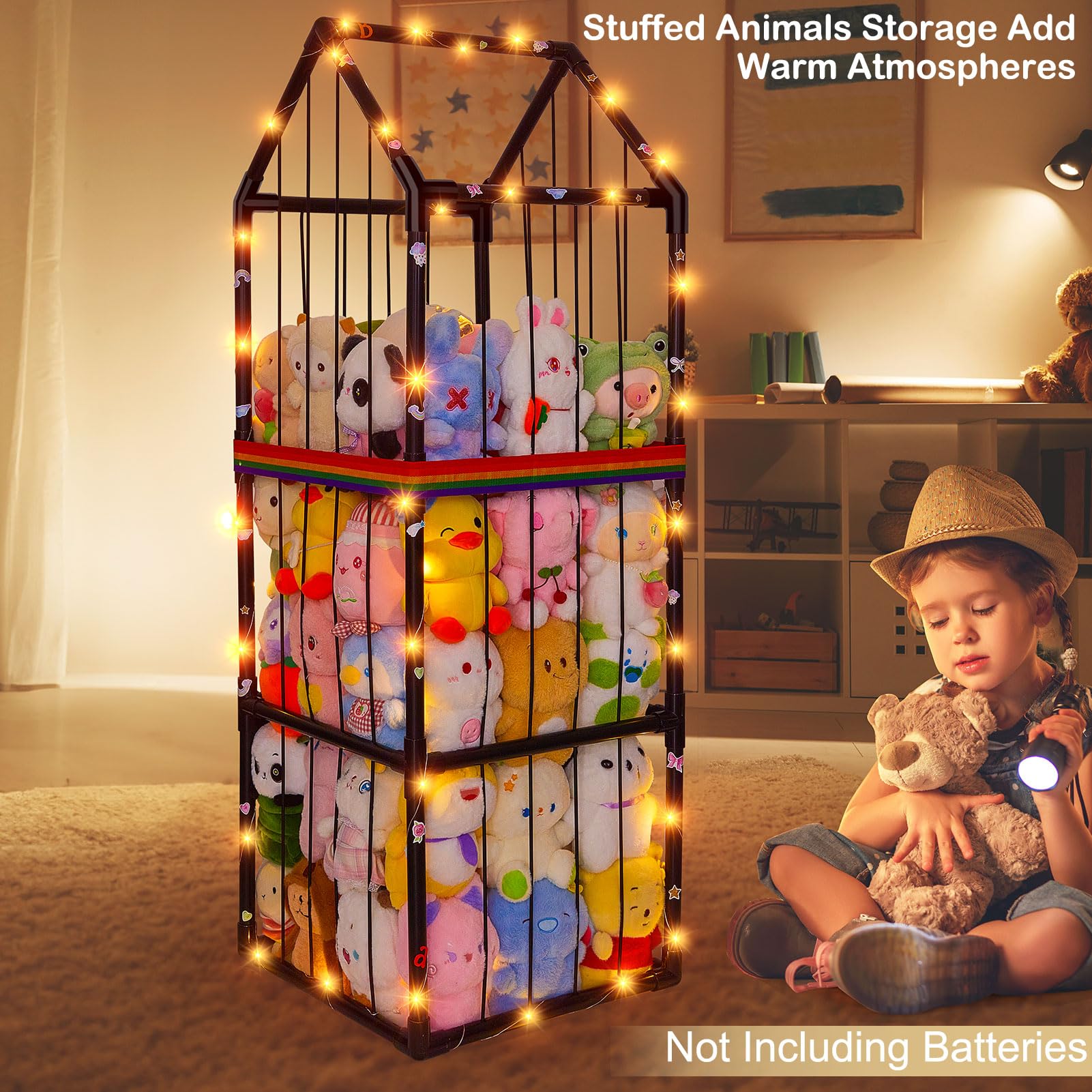 Unicorn Castle house-shaped design serves as a playful home for plush toys.