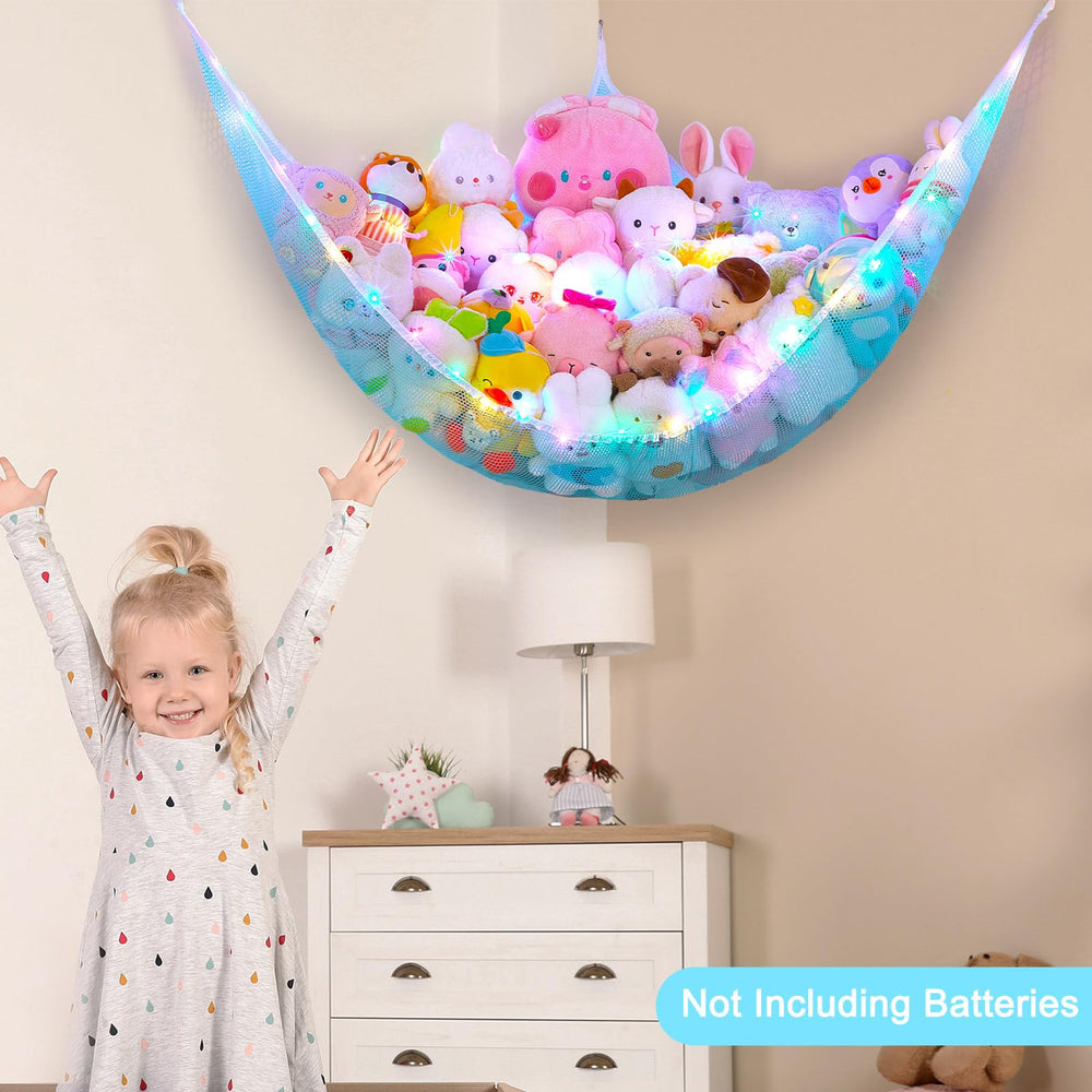 Unicorn Castle large-capacity mesh hammock holding plush toys in a tidy corner