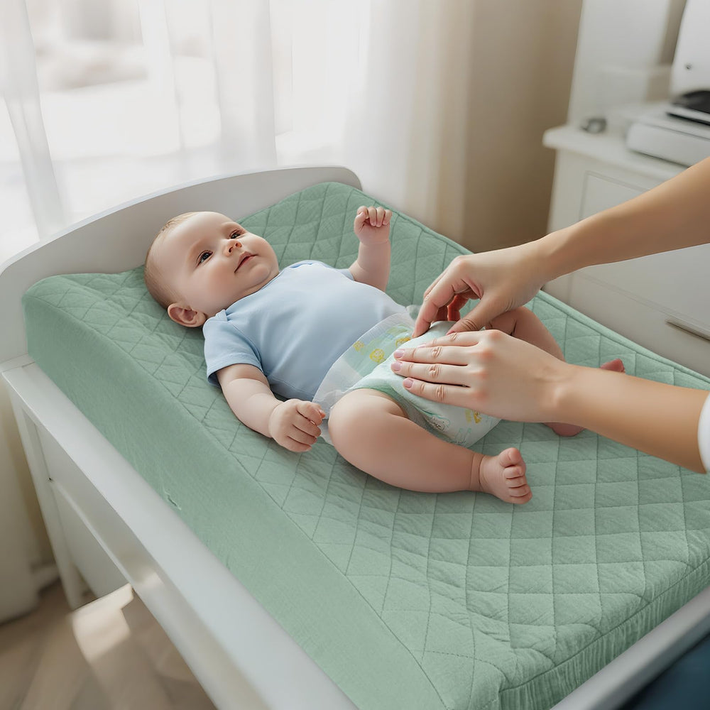 Unicorn Castle quilted muslin surface offers breathable comfort during diaper changes.