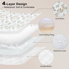 Unicorn Castle quilted muslin surface offers soft, breathable care for diaper changes.