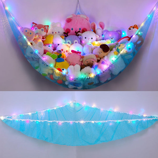 Unicorn Castle stuffed animals hammock with LED light in blue XL keeps toys off the floor