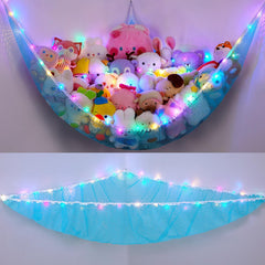 Unicorn Castle stuffed animals hammock with LED light in blue XL keeps toys off the floor