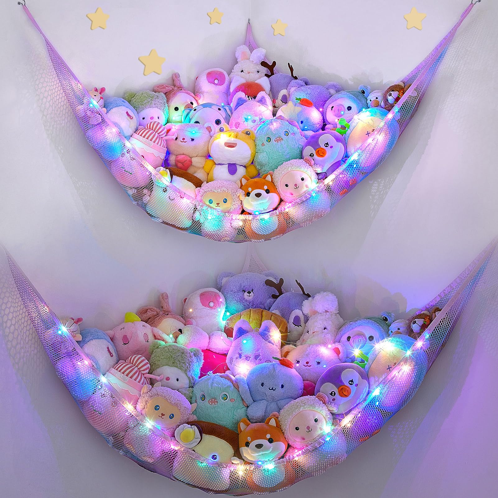 Unicorn Castle stuffed animals hammock with LED light for playful storage