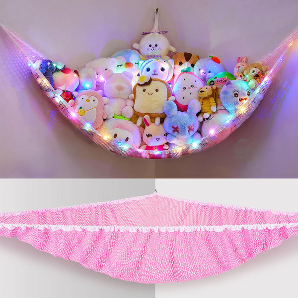 Unicorn Castle pink stuffed animals hammock keeps toys organized and reachable.