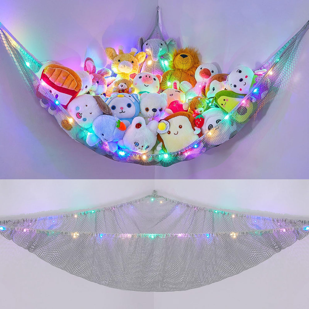 Unicorn Castle stuffed animals hammock keeps plush toys neatly organized in a kid's room.