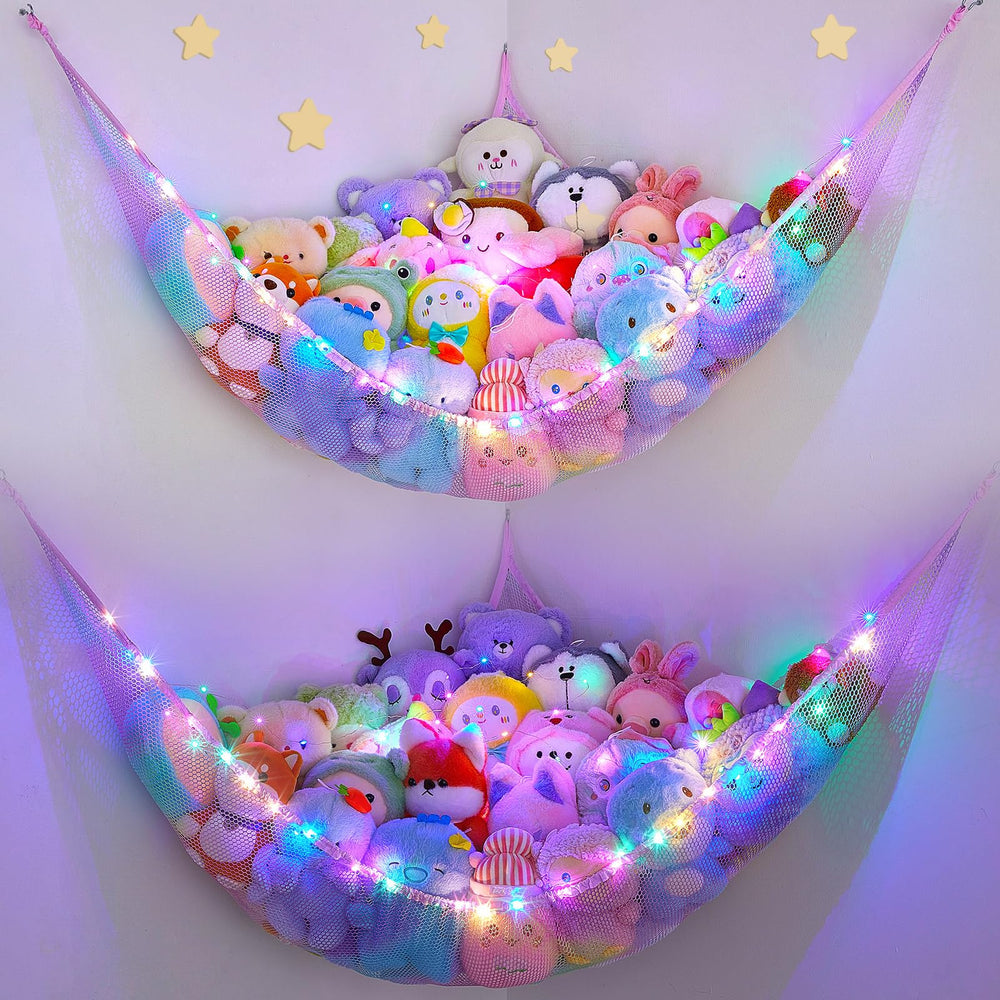 Unicorn Castle stuffed animals net hammock organized plush display in kids room