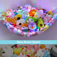 Unicorn Castle toy storage hammock with battery box keeps plush toys organized
