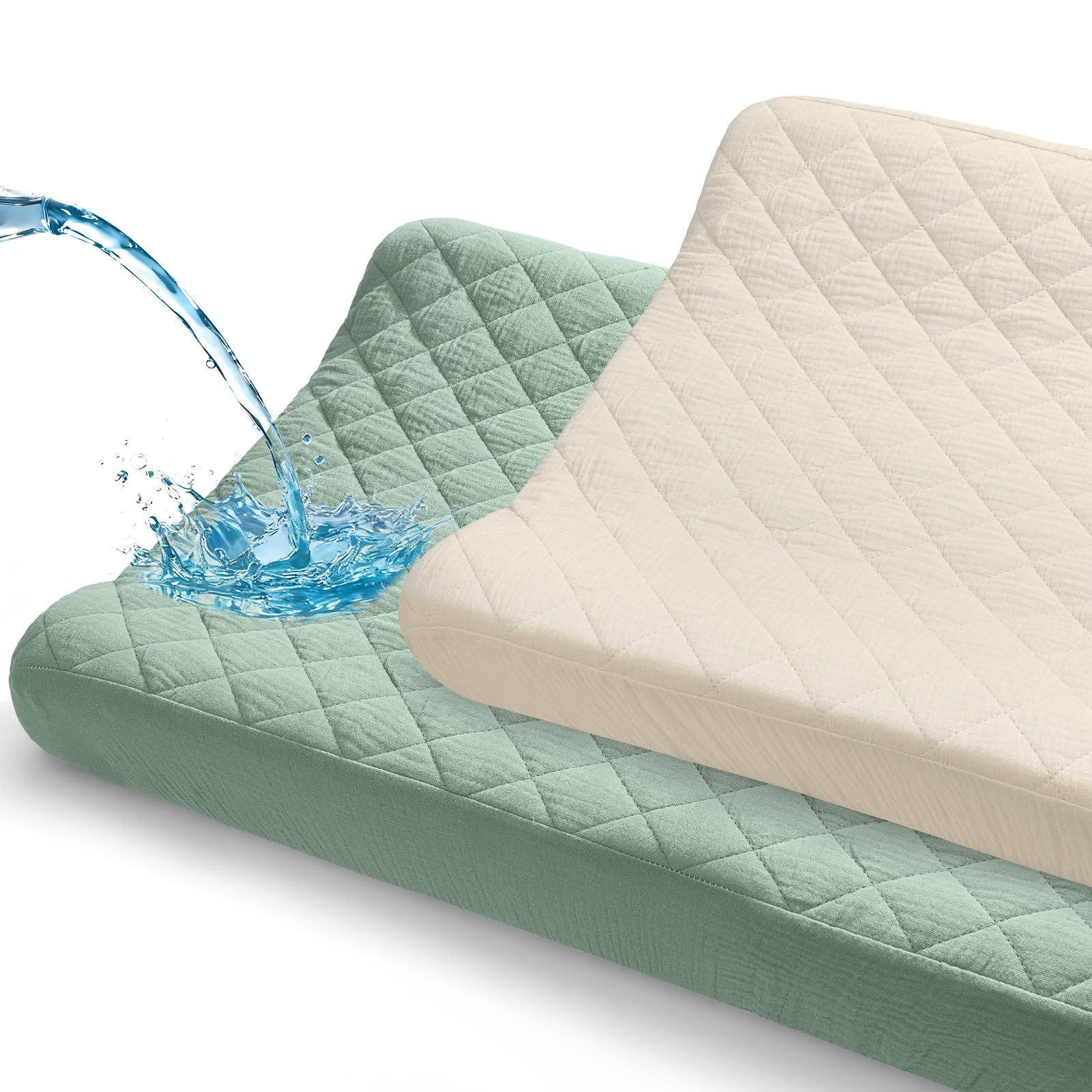 Unicorn Castle changing pad cover with a muslin top layer for gentle skin contact.