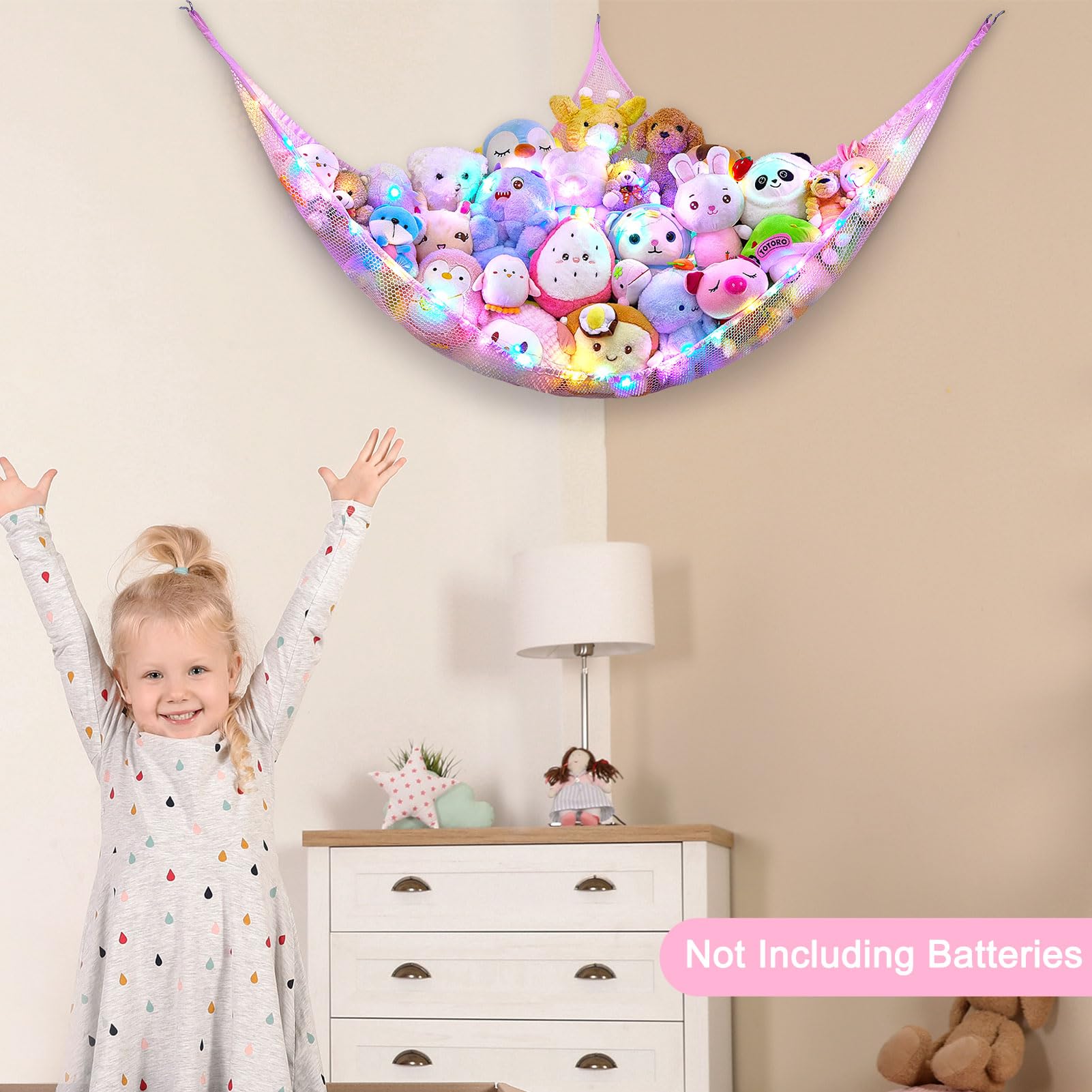 Unicorn Castle XL hammock at 63 by 63 by 83 inches maximizes toy capacity.