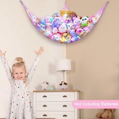 Unicorn Castle XL hammock at 63 by 63 by 83 inches maximizes toy capacity.