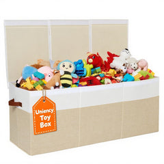 Uniency toy box beige folded for compact storage