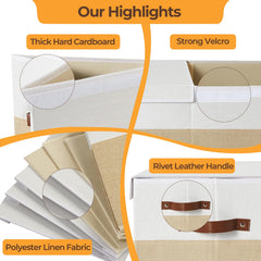 Uniency toy box beige reinforced handles for easy relocation
