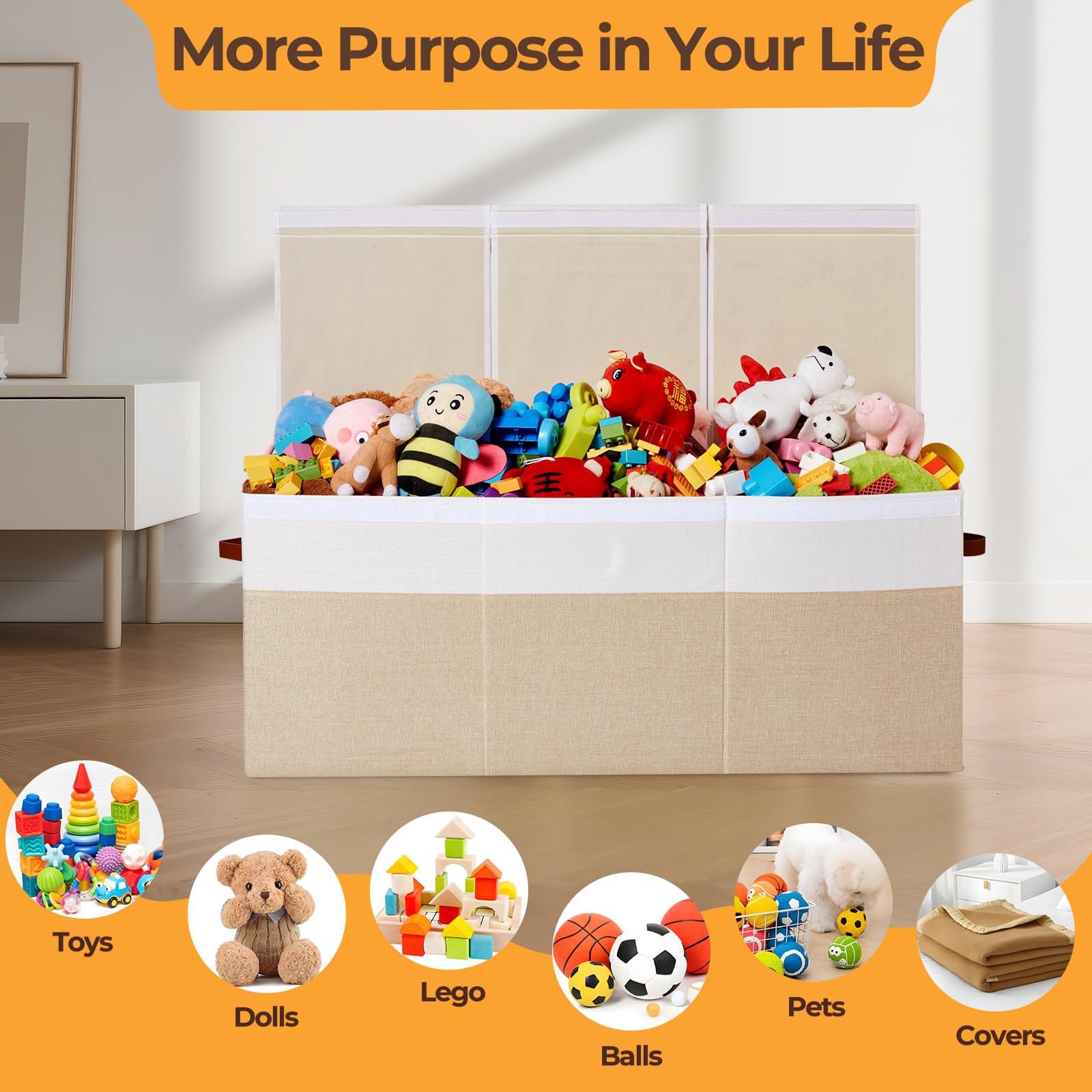 Uniency toy box beige in living room keeping toys organized
