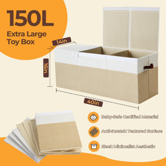Uniency toy box beige with lid open shows easy access to toys