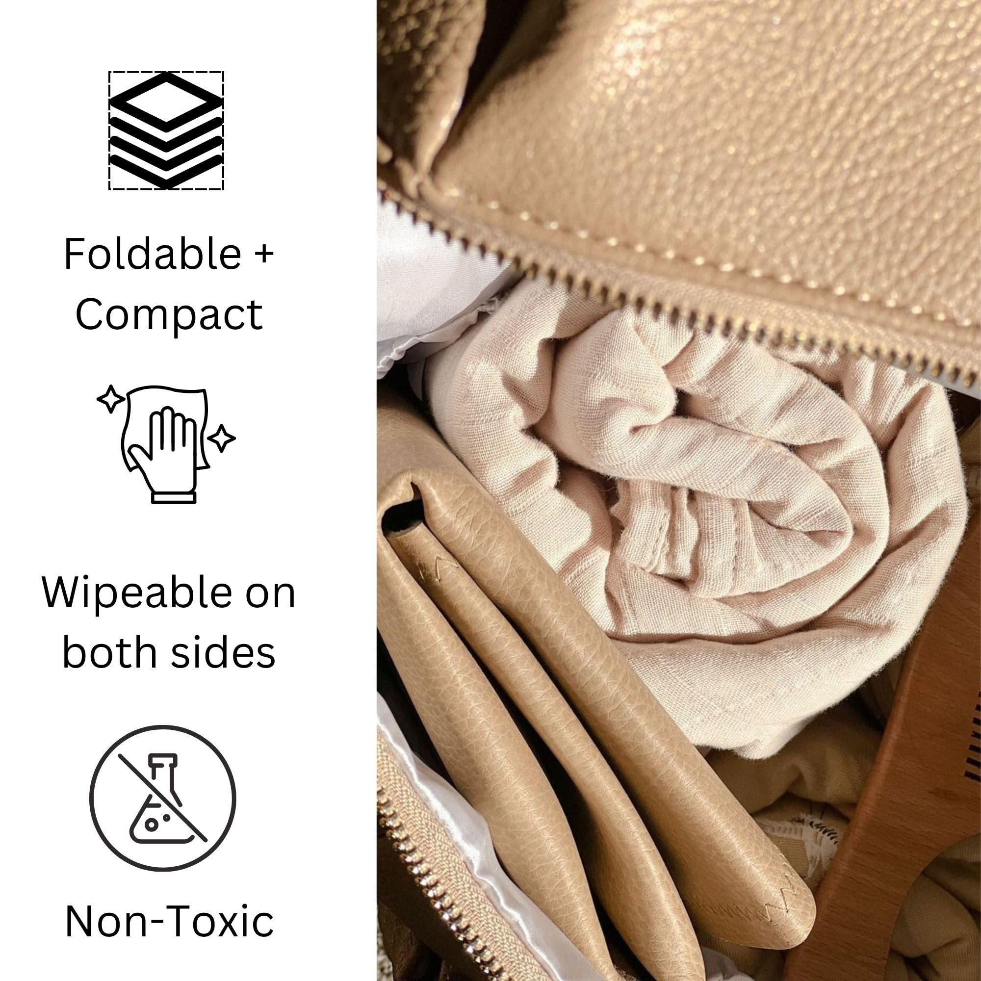 Uniklook portable changing pad folded compactly fits in a diaper bag.