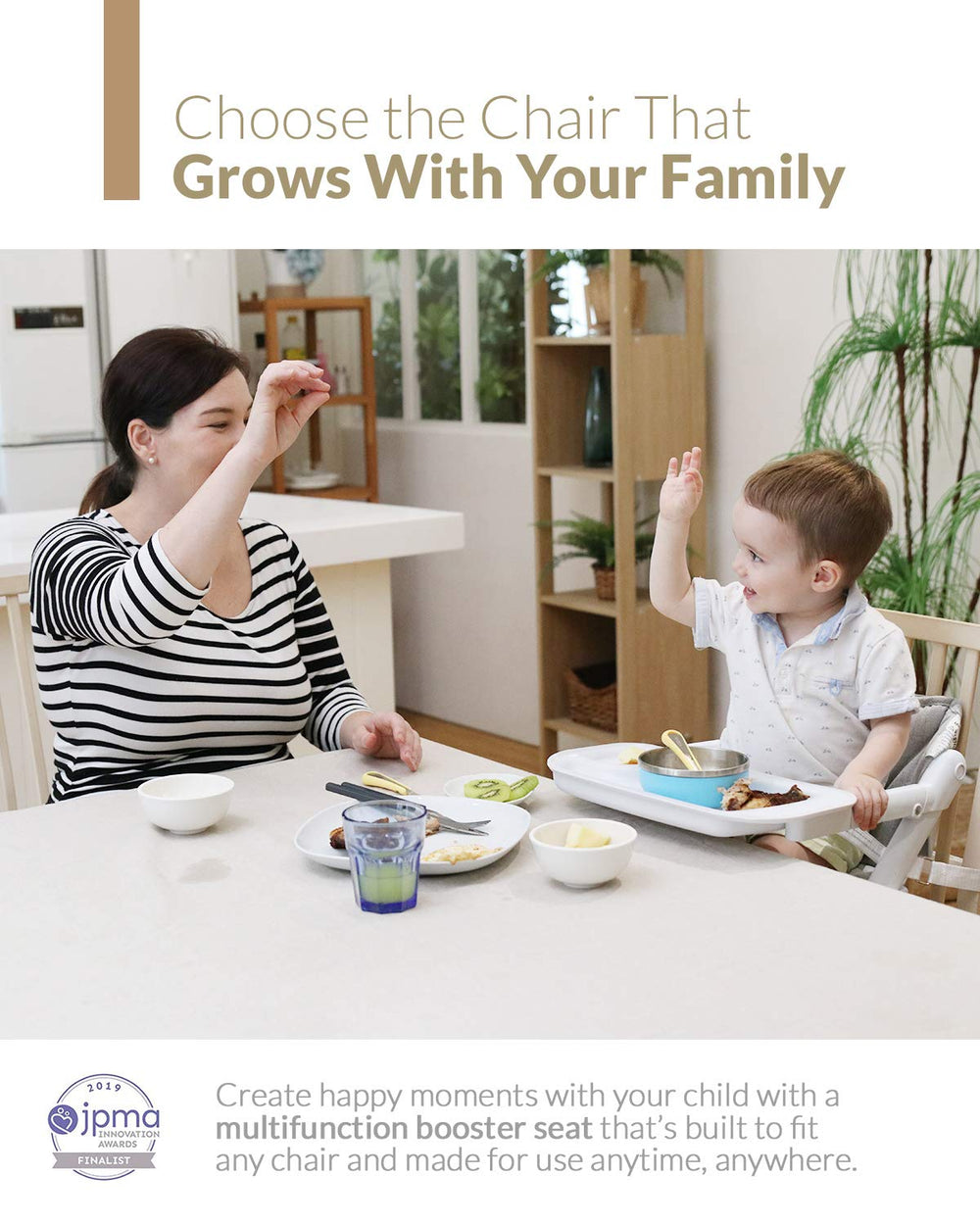 Unilove Feed Me dishwasher-safe tray top enables quick cleaning.