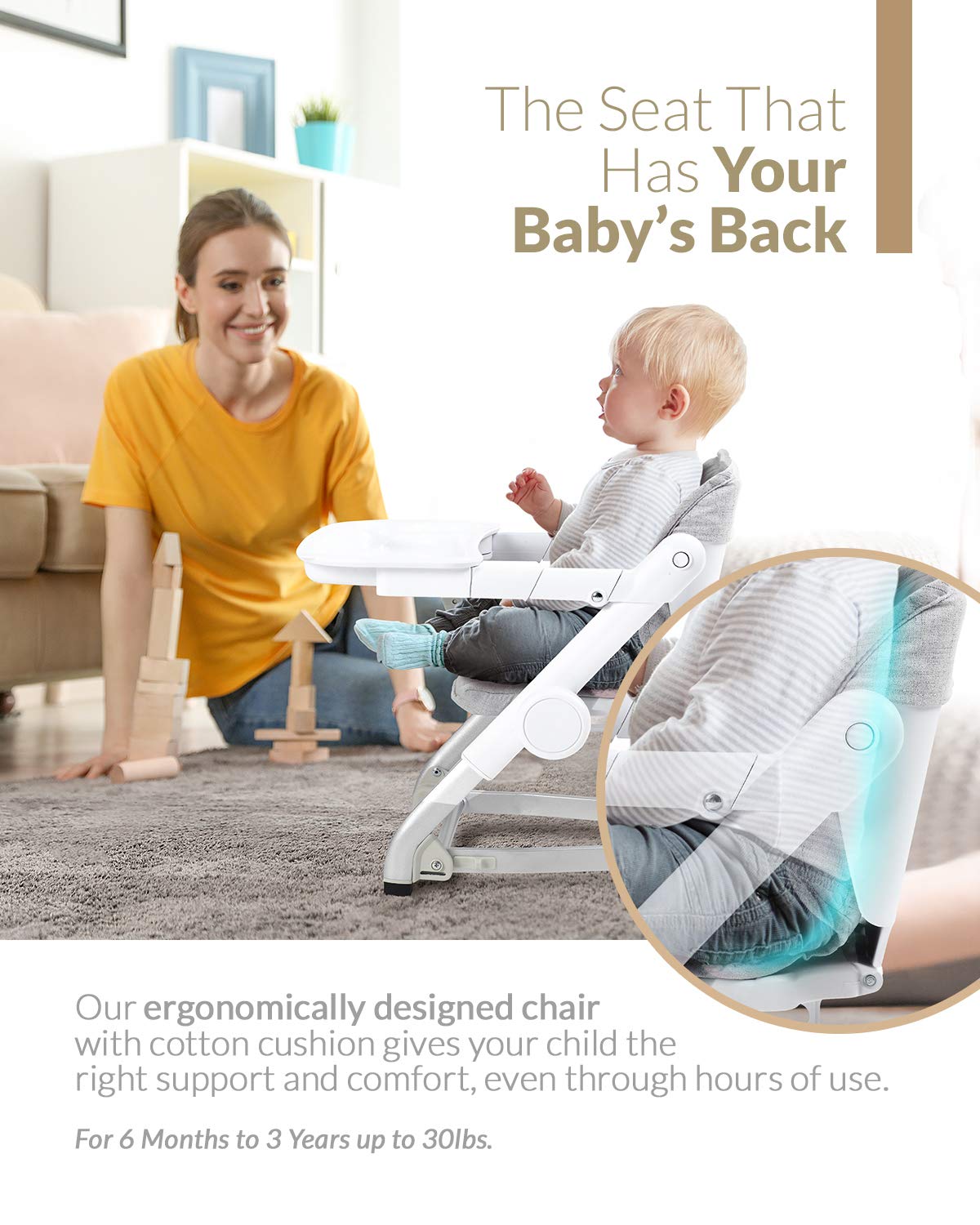 Unilove Feed Me non-slip feet keep the chair steady.