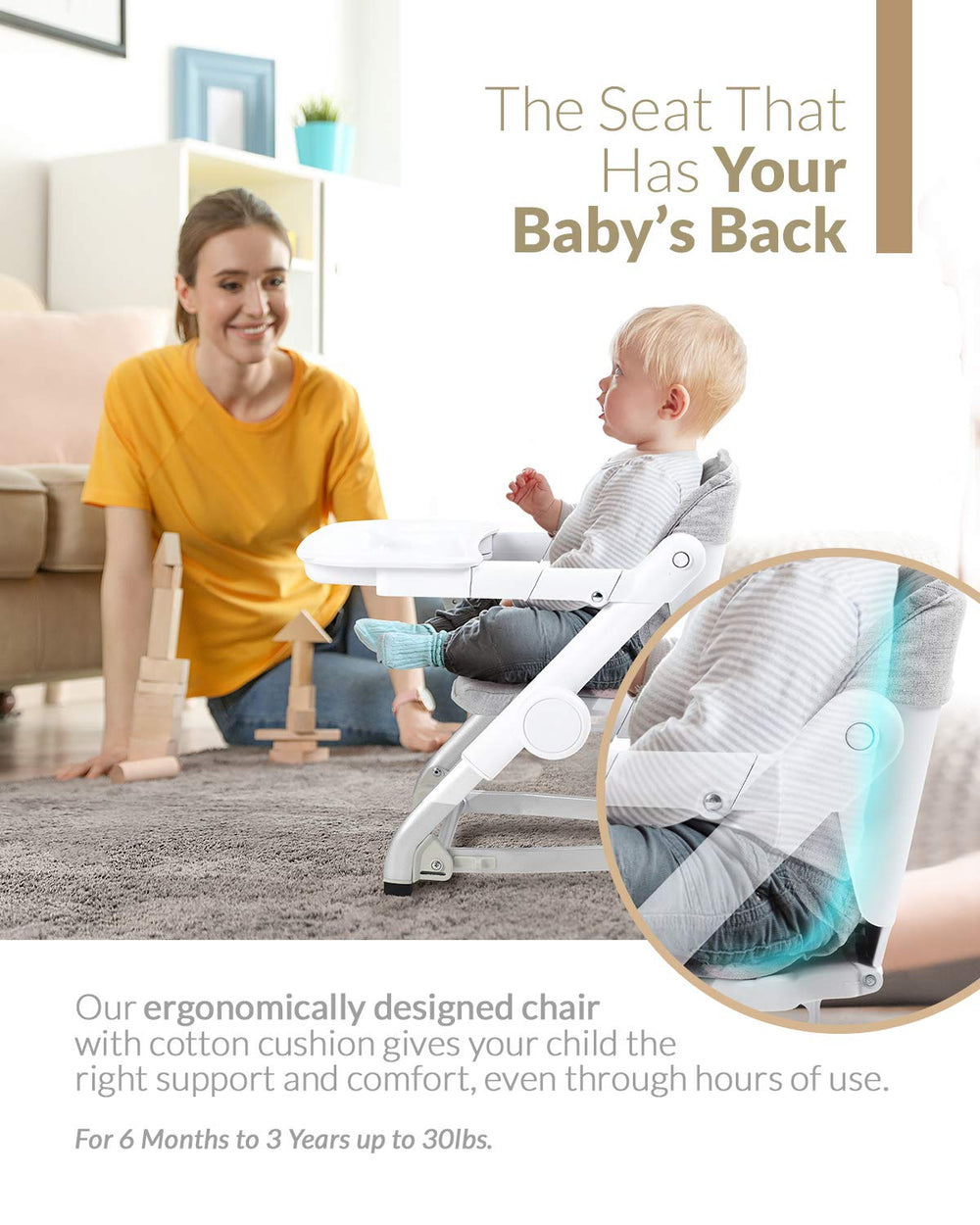 Unilove Feed Me non-slip feet keep the chair steady.