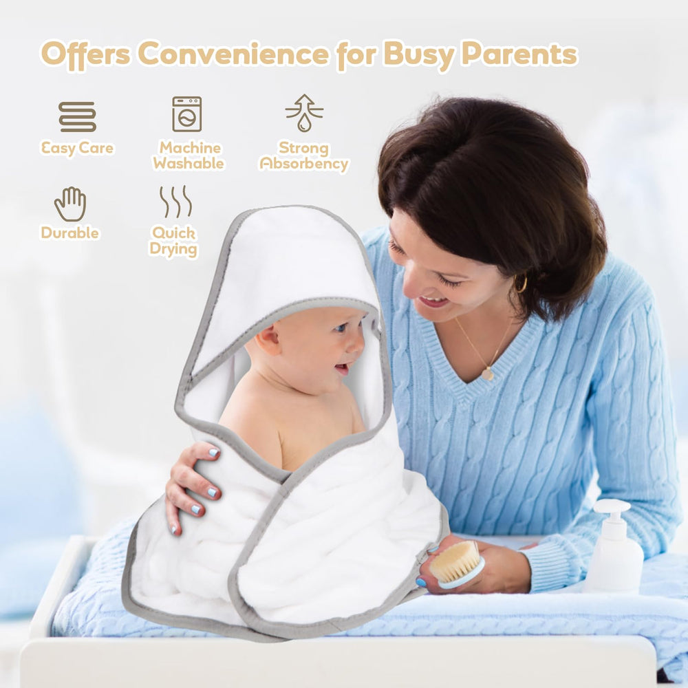 UNIMADE towel in bath time moment demonstrates head-to-toe warmth after bathing.