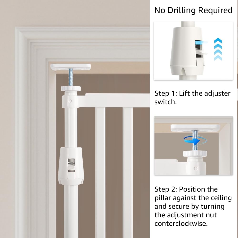 Unipaws cat gate in doorway during installation demonstrates easy setup.