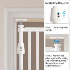 Unipaws cat gate in doorway during installation demonstrates easy setup.