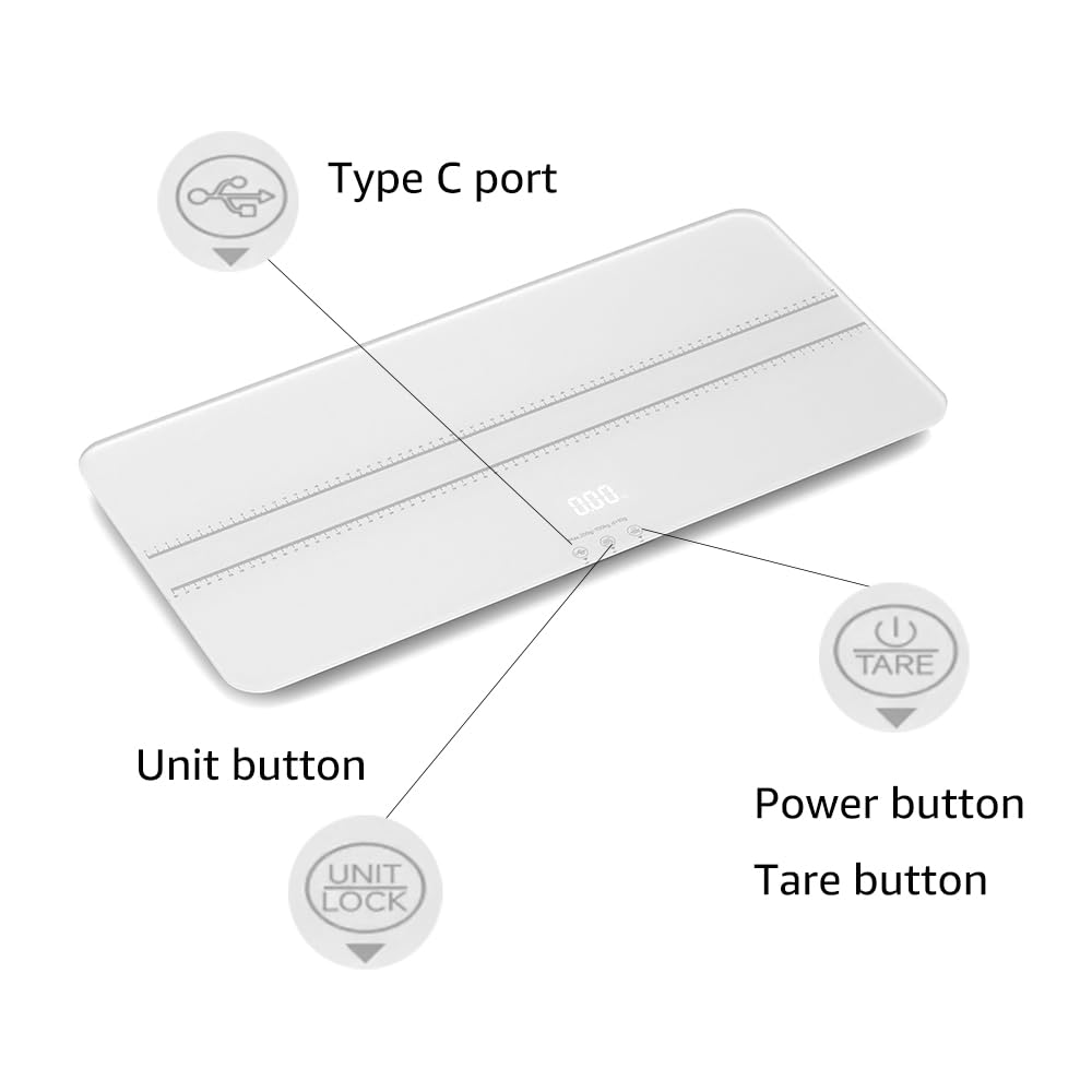 Unipaws tempered glass platform on a 27-inch surface for stable pet weighing.