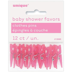 Unique 1.25-inch pink clothespin offers a durable party keepsake.