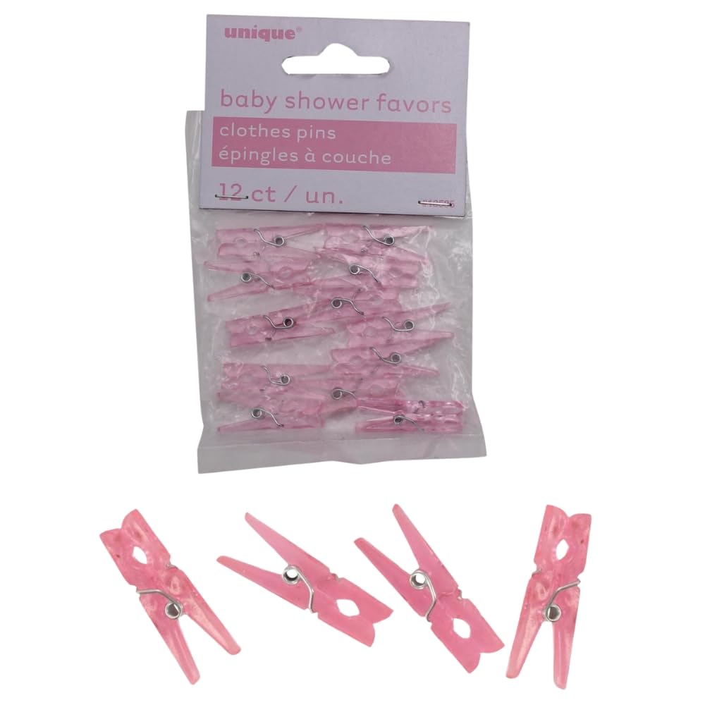 Unique bright pink clothespins add color to baby showers.
