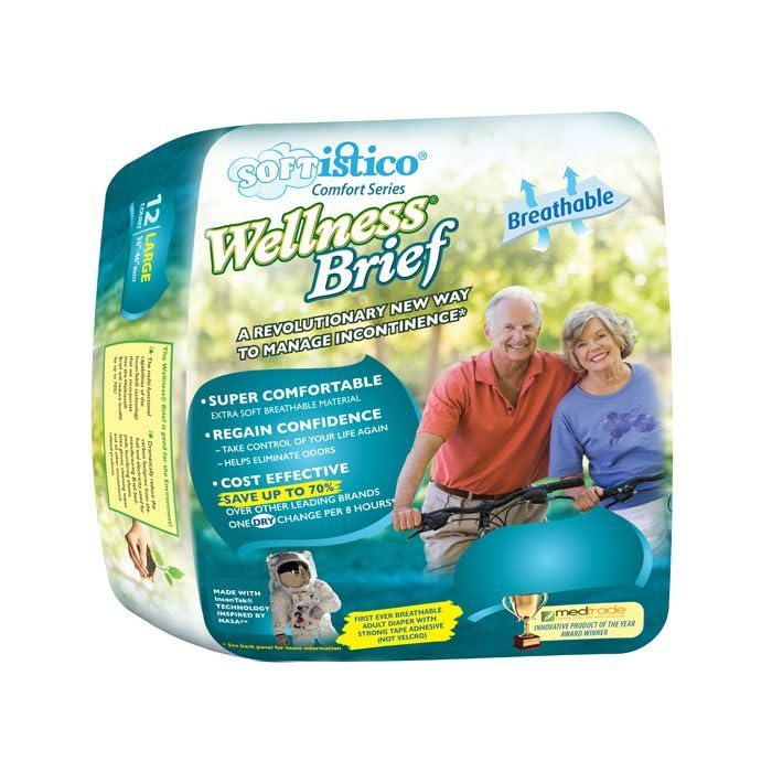 Unique Wellness Softistico side-taped diaper X-Large 46-67 inches, secure comfortable all-day wear.