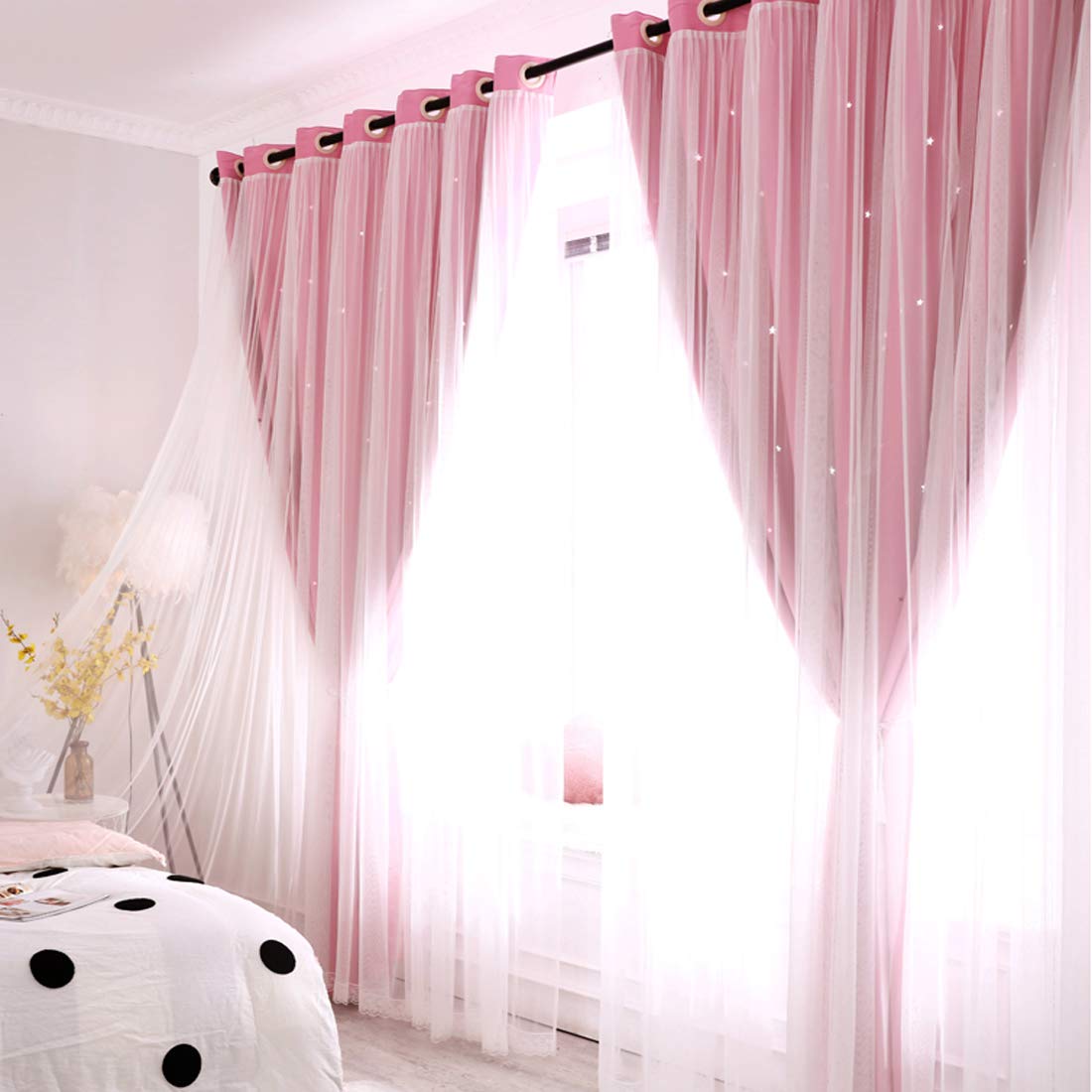 UNISTAR double-layer curtain insulation closeup shows 90% blackout and sound dampening